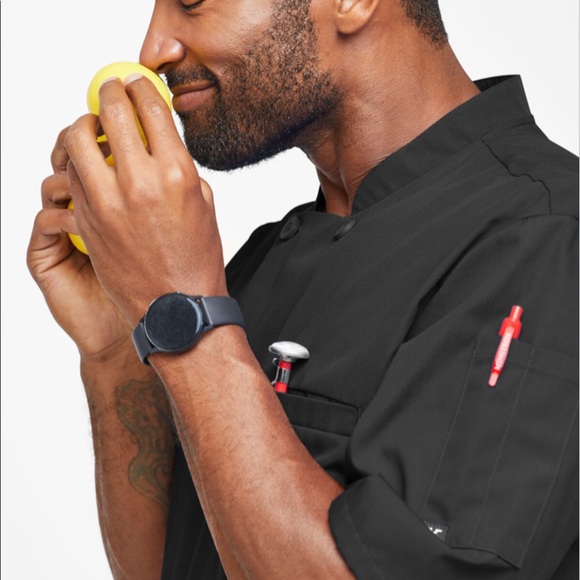 NWT! LIGHTWEIGHT Men's Black Double Breasted Chef Coat w/ Plastic Buttons, L - Picture 3 of 5